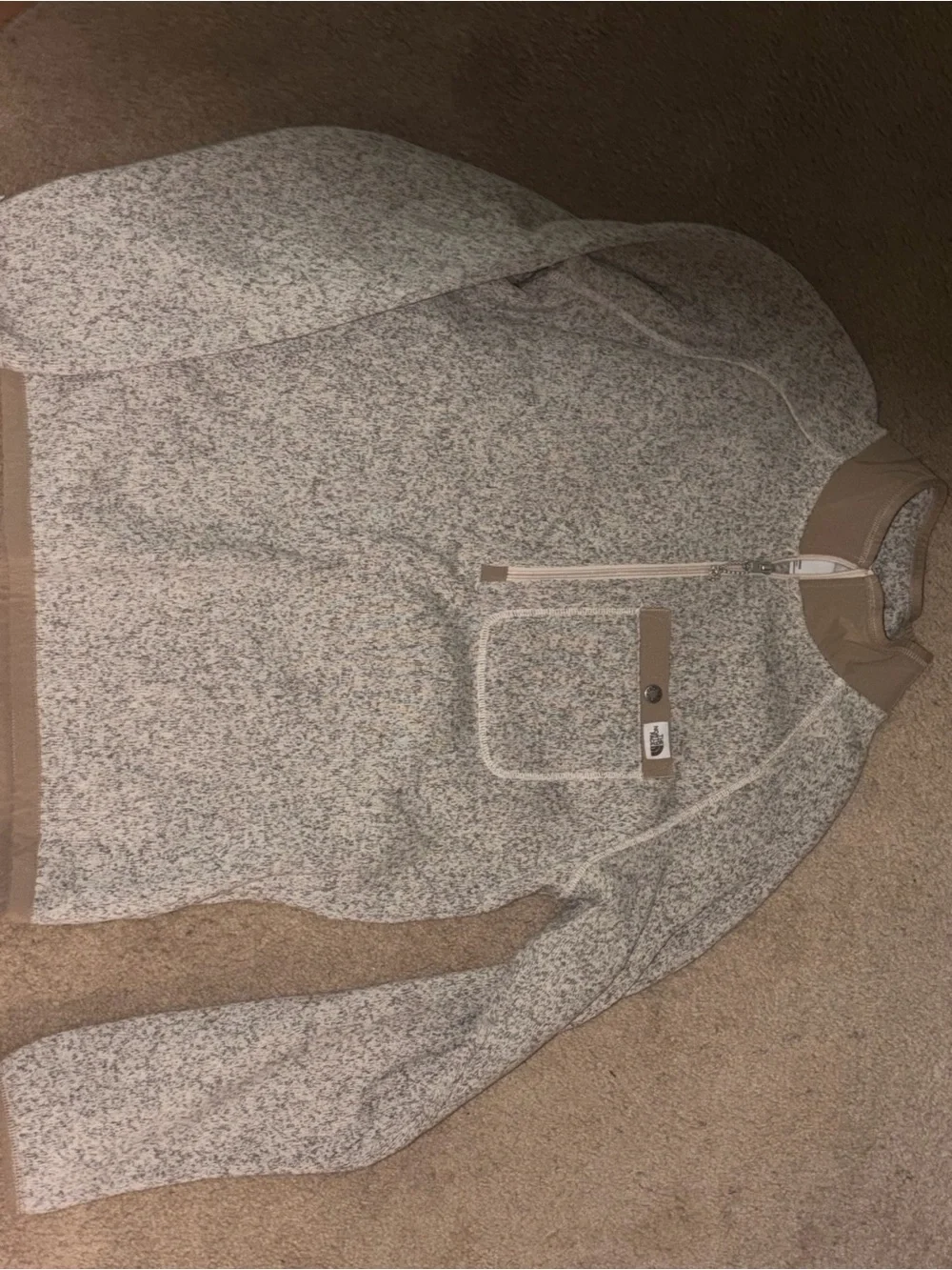 The North Face Heathered Cream and Tan Quarter-Zip Pullover